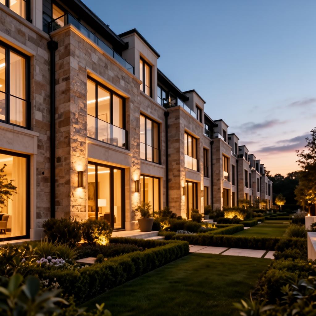 Luxury townhomes at twilight